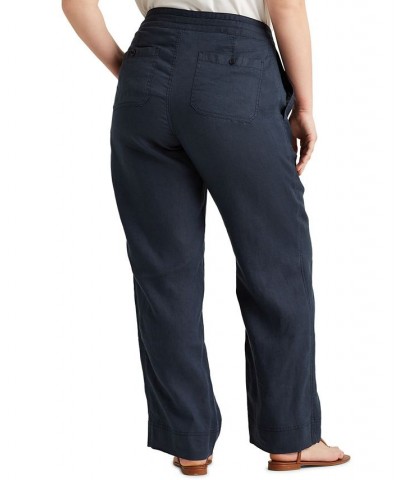 Plus-Size Linen Wide-Leg Pants Lauren Navy $35.70 Pants