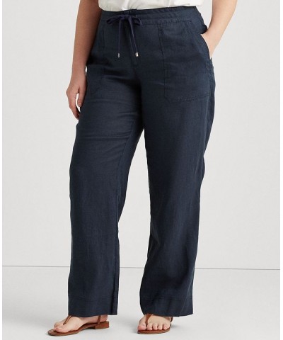 Plus-Size Linen Wide-Leg Pants Lauren Navy $35.70 Pants