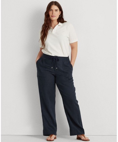 Plus-Size Linen Wide-Leg Pants Lauren Navy $35.70 Pants