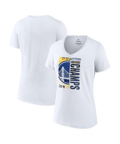 Women's Branded White Golden State Warriors 2022 Western Conference Champions Locker Room V-Neck T-Shirt White $22.50 Tops