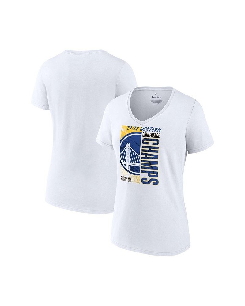 Women's Branded White Golden State Warriors 2022 Western Conference Champions Locker Room V-Neck T-Shirt White $22.50 Tops