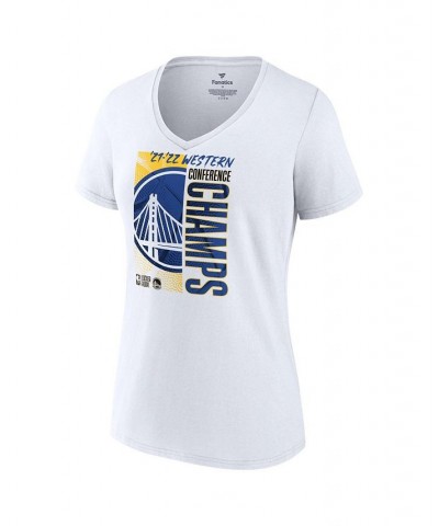 Women's Branded White Golden State Warriors 2022 Western Conference Champions Locker Room V-Neck T-Shirt White $22.50 Tops