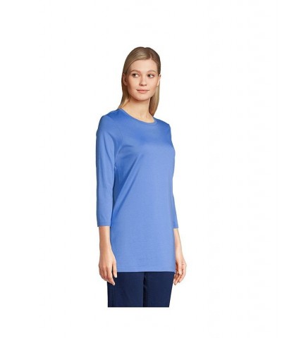 Women's Petite 3/4 Sleeve Supima Cotton Crewneck Tunic Chicory blue $24.36 Tops