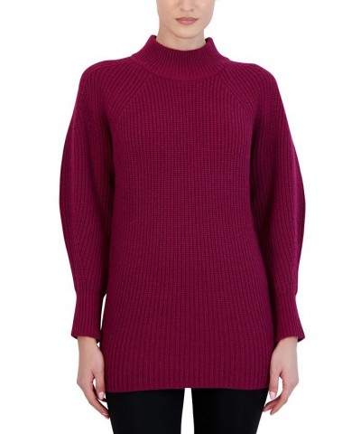 Women's Mock Neck Tunic Sweater Red $66.70 Sweaters