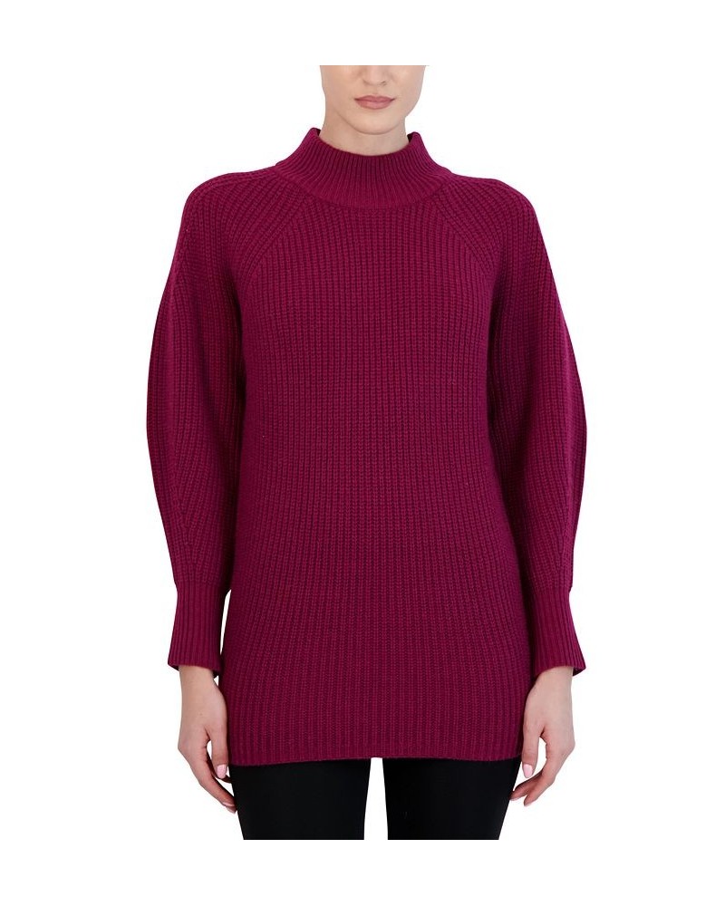 Women's Mock Neck Tunic Sweater Red $66.70 Sweaters