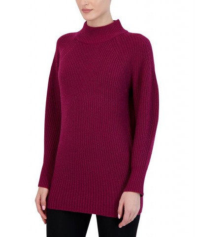 Women's Mock Neck Tunic Sweater Red $66.70 Sweaters