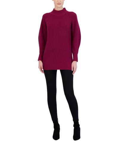 Women's Mock Neck Tunic Sweater Red $66.70 Sweaters