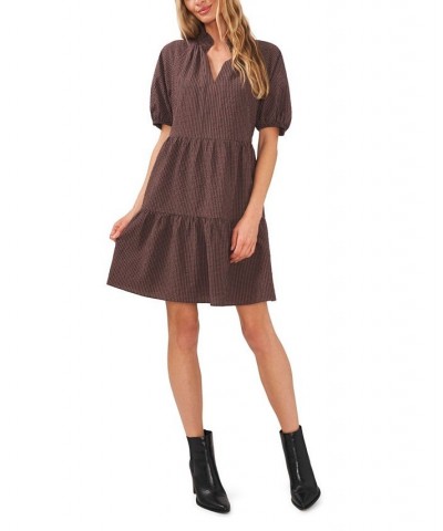 Women's Cotton Check Babydoll Dress Rich Black $47.52 Dresses