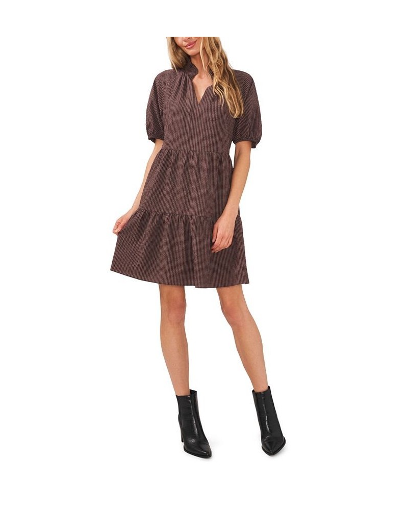 Women's Cotton Check Babydoll Dress Rich Black $47.52 Dresses