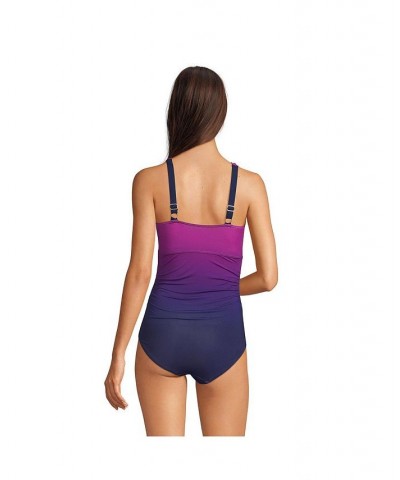 Women's Long High Neck to One Shoulder Multi Way One Piece Swimsuit Purple $59.98 Swimsuits