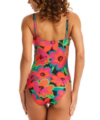 Women's Printed Gardener Shirred-Front One-Piece Swimsuit Multi $40.50 Swimsuits