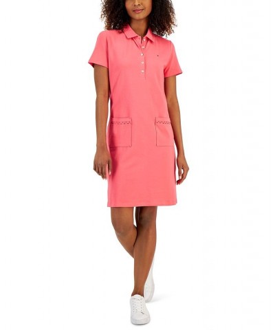 Women's Short Sleeve Pocket Polo Dress Rosette $31.02 Dresses