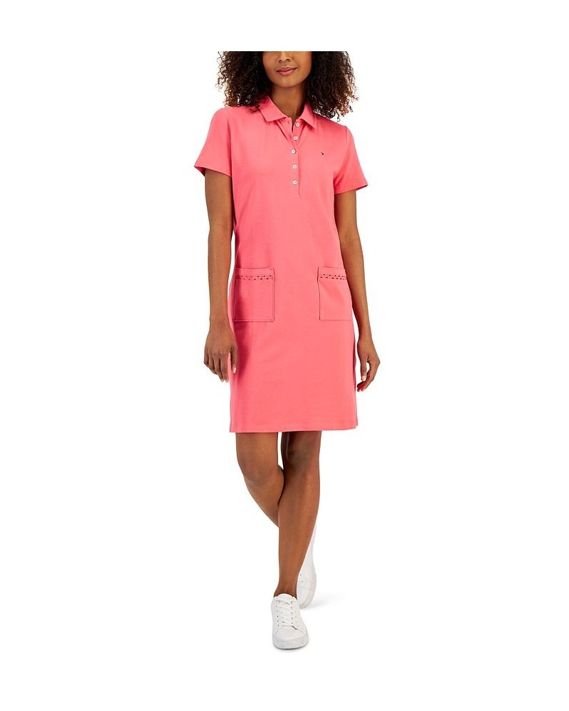 Women's Short Sleeve Pocket Polo Dress Rosette $31.02 Dresses