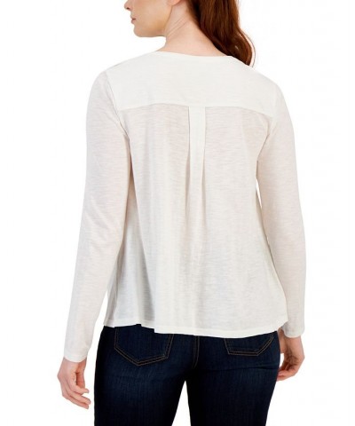 Petite Knit Smocked Long-Sleeve Top Tan/Beige $12.79 Tops