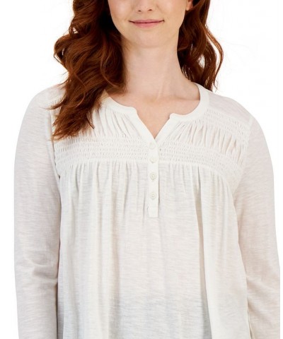 Petite Knit Smocked Long-Sleeve Top Tan/Beige $12.79 Tops