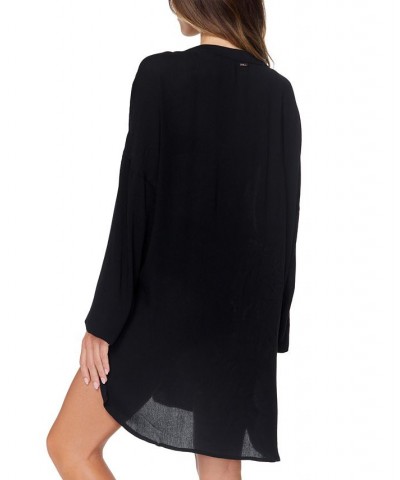 Juniors' San Pedro Long-Sleeve Tunic Cover-Up Black $28.38 Swimsuits