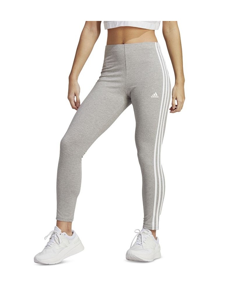 Women's Essentials High-Waist 3-Stripes Jersey Leggings Gray $18.00 Pants