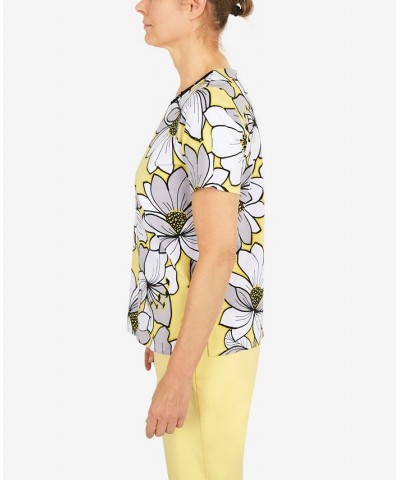 Petite Summer In The City Dramatic Flower Double Strap Short Sleeve T-shirt Yellow $34.19 Tops