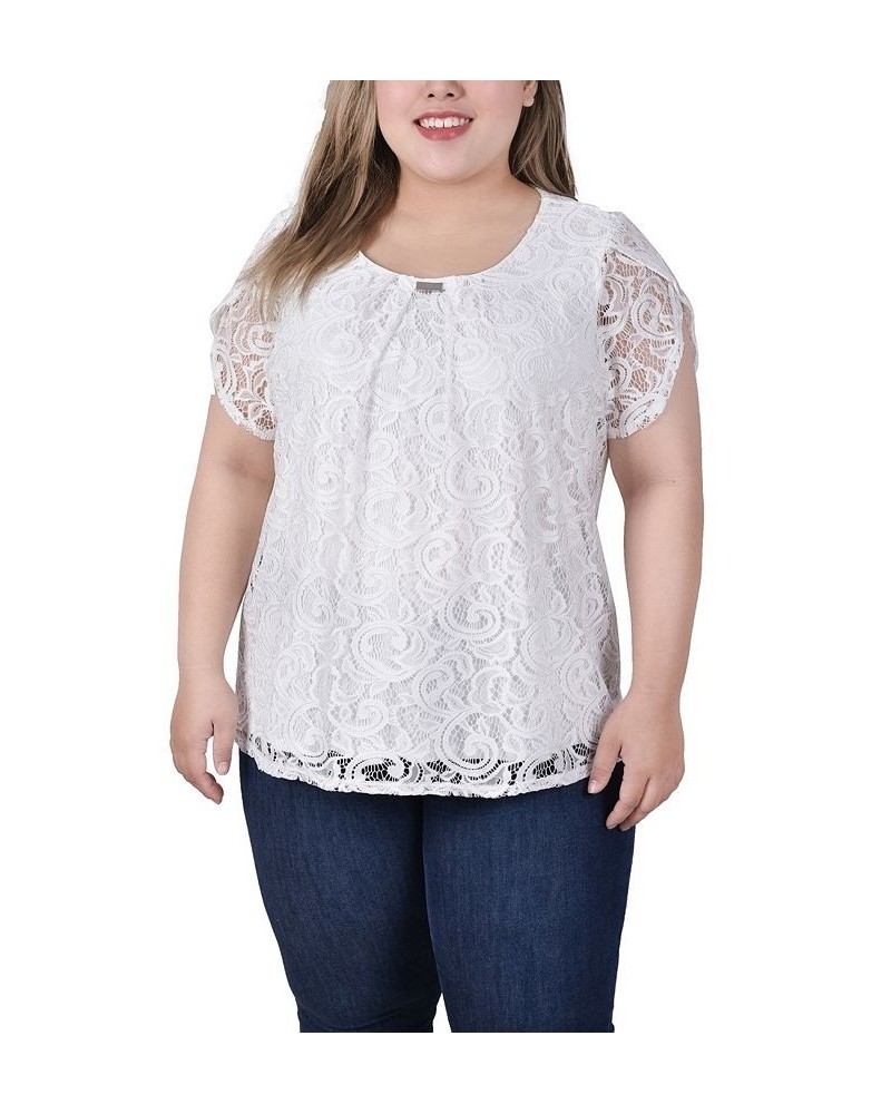 Plus Size Lace Petal Sleeve Top White $11.04 Tops