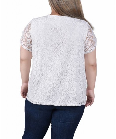 Plus Size Lace Petal Sleeve Top White $11.04 Tops