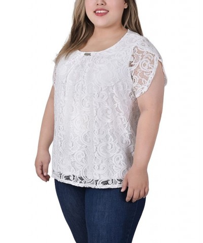 Plus Size Lace Petal Sleeve Top White $11.04 Tops