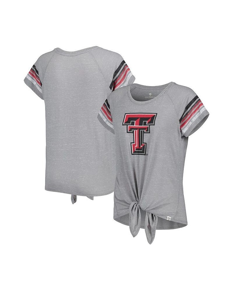 Women's Heathered Gray Texas Tech Red Raiders Boo You Raglan Knotted T-shirt Heathered Gray $24.29 Tops