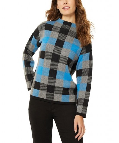 Women's Mock Neck Jacquard Sweater Electric Blue Combo $27.92 Sweaters