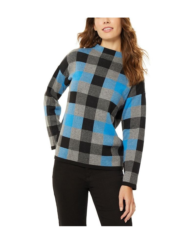 Women's Mock Neck Jacquard Sweater Electric Blue Combo $27.92 Sweaters