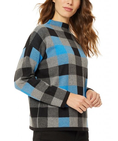 Women's Mock Neck Jacquard Sweater Electric Blue Combo $27.92 Sweaters