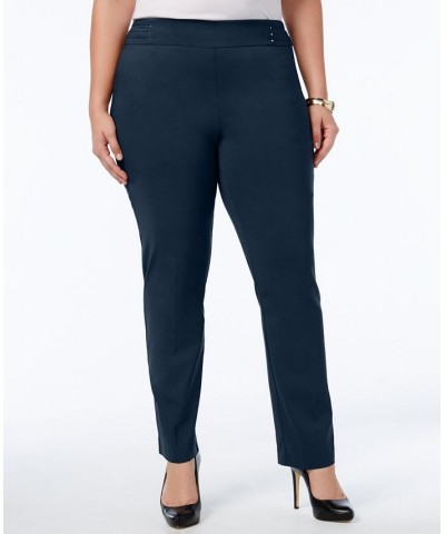 Plus Size Tummy Control Pull-On Slim-Leg Pants Intrepid Blue $16.22 Pants