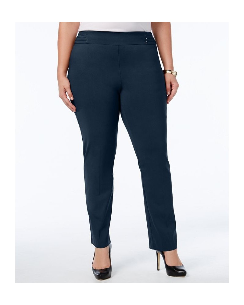 Plus Size Tummy Control Pull-On Slim-Leg Pants Intrepid Blue $16.22 Pants