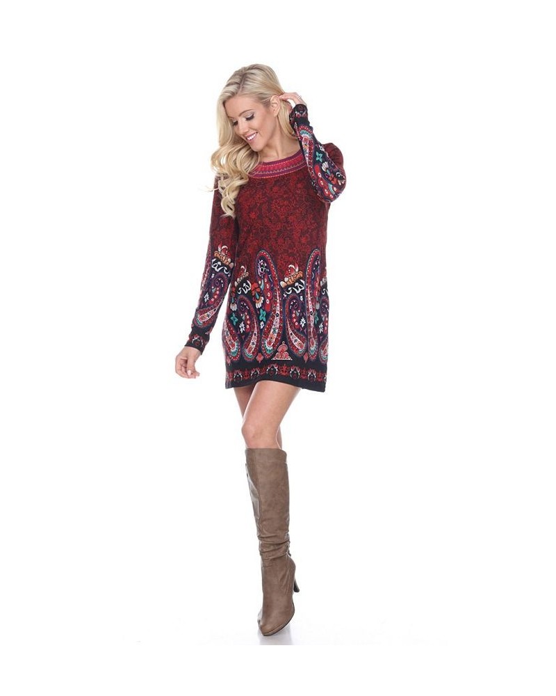 Women's Sandrine Embroidered Sweater Dress Burgundy $19.67 Dresses