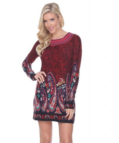 Women's Sandrine Embroidered Sweater Dress Burgundy $19.67 Dresses