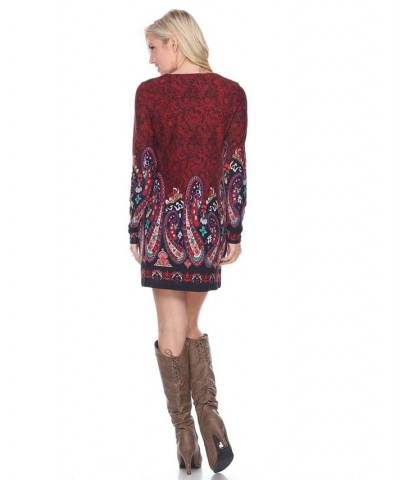 Women's Sandrine Embroidered Sweater Dress Burgundy $19.67 Dresses