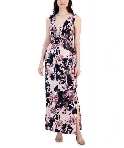 Women's Floral Ruffled-Front Embellished-Shoulder Maxi Dress Mauve $47.52 Dresses