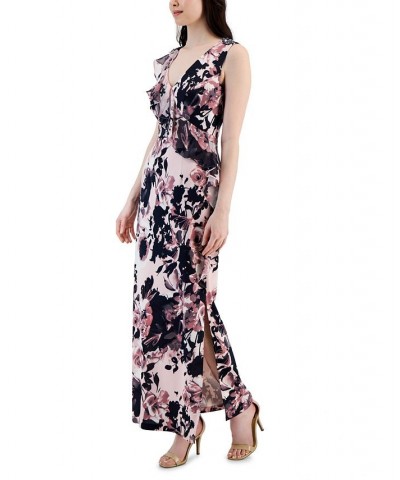 Women's Floral Ruffled-Front Embellished-Shoulder Maxi Dress Mauve $47.52 Dresses