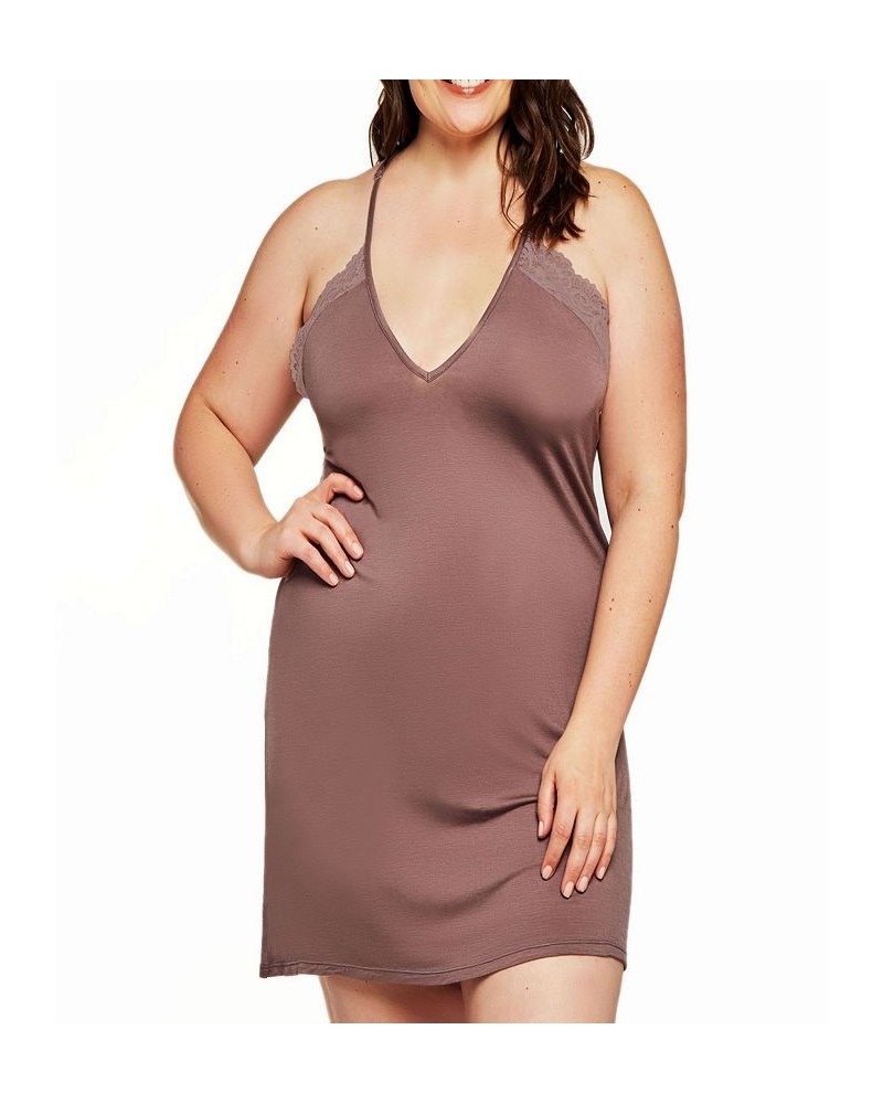 Zennie Plus Size Modal and Lace Chemise Lingerie Brown $27.00 Lingerie