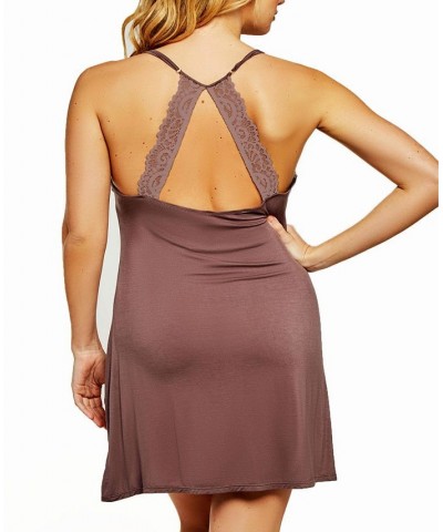 Zennie Plus Size Modal and Lace Chemise Lingerie Brown $27.00 Lingerie