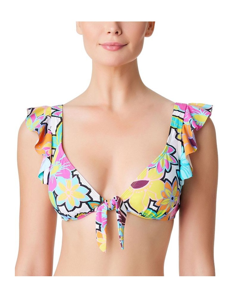 Women's Color Crush Ruffled Tie-Front Bikini Top & Matching Bottoms White Multi $46.55 Swimsuits