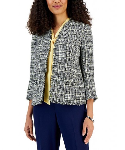 Petite Tweed Fringed Open-Front Jacket Pale Yellow Multi $45.77 Jackets