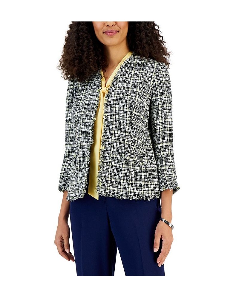 Petite Tweed Fringed Open-Front Jacket Pale Yellow Multi $45.77 Jackets