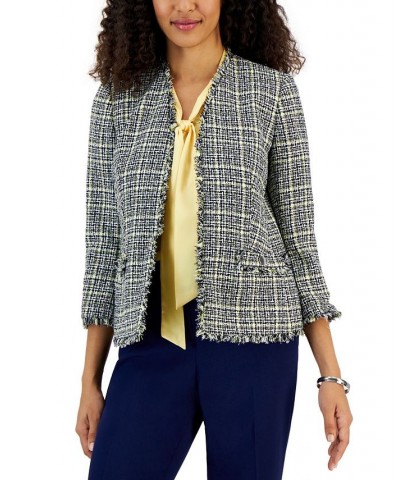 Petite Tweed Fringed Open-Front Jacket Pale Yellow Multi $45.77 Jackets