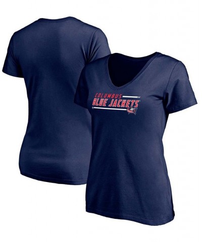 Women's Plus Size Navy Columbus Blue Jackets Mascot In Bounds V-Neck T-shirt Navy $19.00 Tops