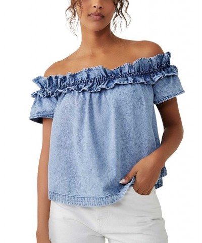 Women's Maxine Cotton Chambray Off-The-Shoulder Top Bleach Out $32.40 Tops