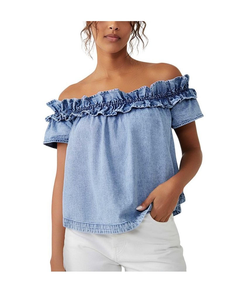 Women's Maxine Cotton Chambray Off-The-Shoulder Top Bleach Out $32.40 Tops