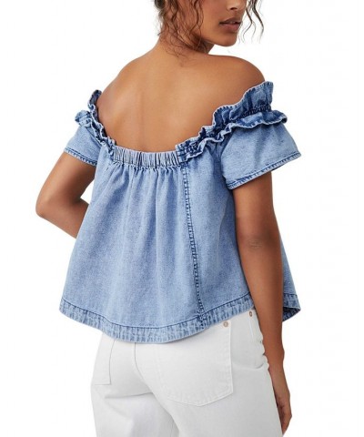 Women's Maxine Cotton Chambray Off-The-Shoulder Top Bleach Out $32.40 Tops