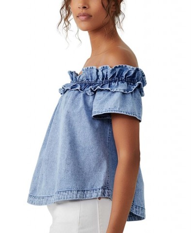 Women's Maxine Cotton Chambray Off-The-Shoulder Top Bleach Out $32.40 Tops