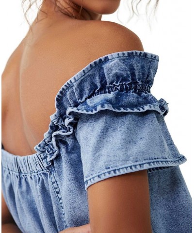 Women's Maxine Cotton Chambray Off-The-Shoulder Top Bleach Out $32.40 Tops