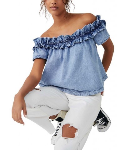 Women's Maxine Cotton Chambray Off-The-Shoulder Top Bleach Out $32.40 Tops