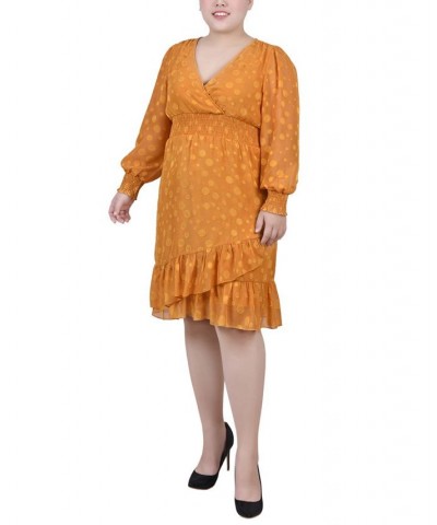 Plus Size Long Sleeve Smocked Waist Dress Mustard Multi Dot $18.70 Dresses